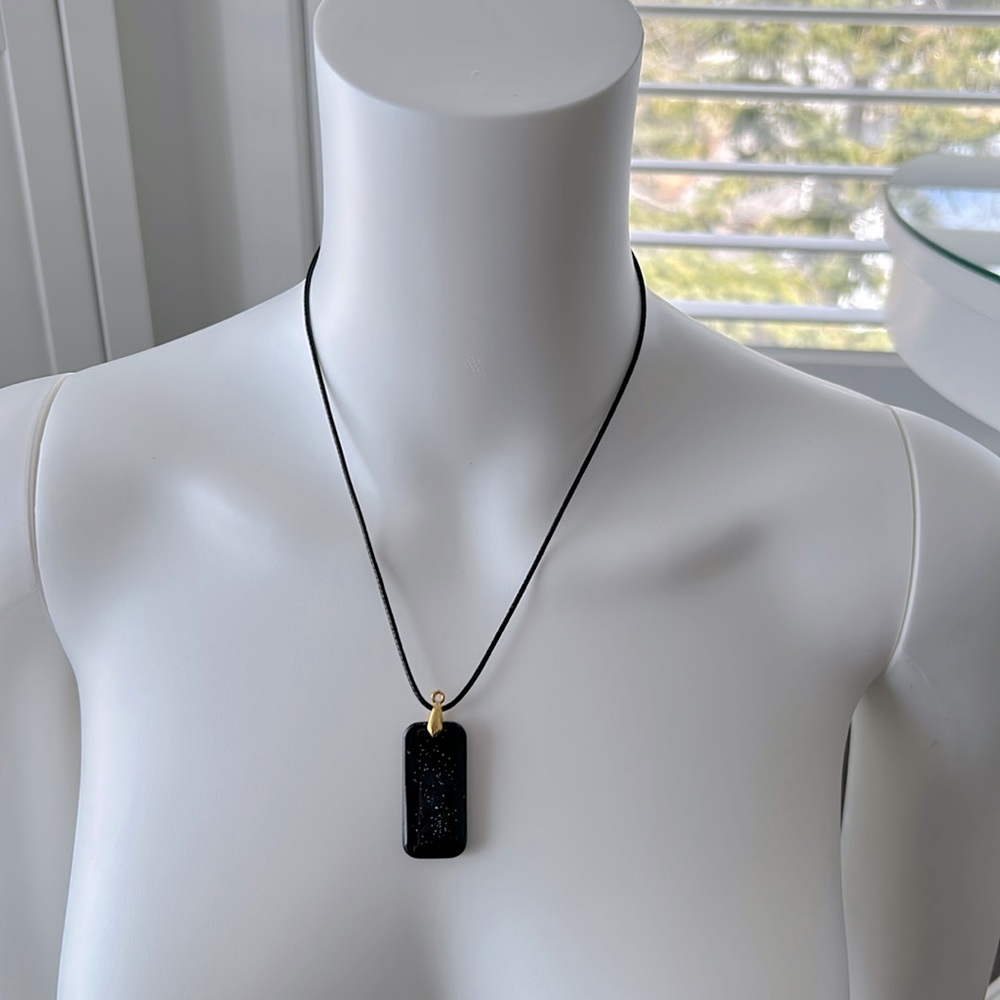 Handmade Necklace Pendant Charm, Jewellery, Black Glitter with Cord Chain, Jewel